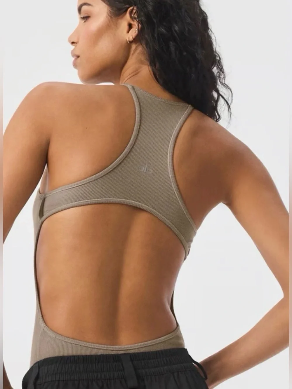 ALO Yoga Ribbed Half-Court Bodysuit – Gravel – Size Small